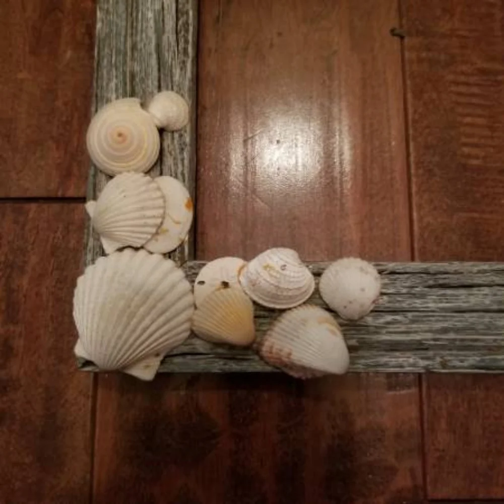 Handmade Blue Weathered Seashell Solid Wood Frame.